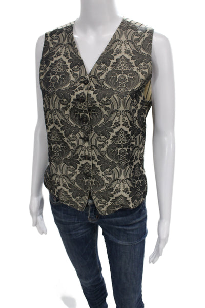 Emanuel Emanuel Ungaro Mens Beige Silk Paisley V-Neck Vest Size 8