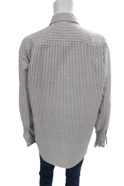 Kimberly Taylor Women Gray Linen Striped Button Up Long Sleeve Top Size M