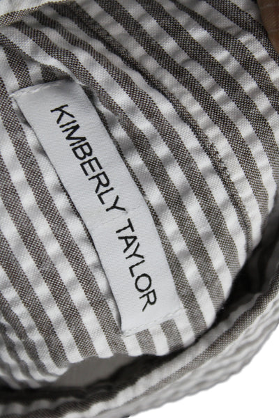 Kimberly Taylor Women Gray Linen Striped Button Up Long Sleeve Top Size M