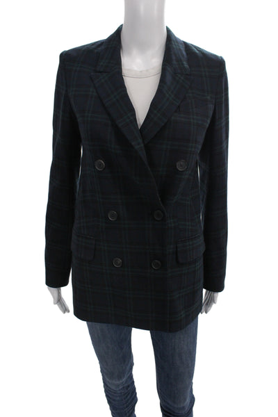 Babaton Women Pea Coat Dark Blue Plaid Long Sleeve Collared Size 0