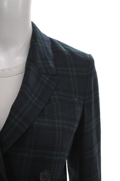 Babaton Women Pea Coat Dark Blue Plaid Long Sleeve Collared Size 0