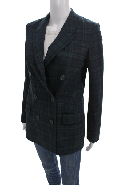 Babaton Women Pea Coat Dark Blue Plaid Long Sleeve Collared Size 0
