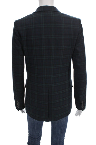 Babaton Women Pea Coat Dark Blue Plaid Long Sleeve Collared Size 0