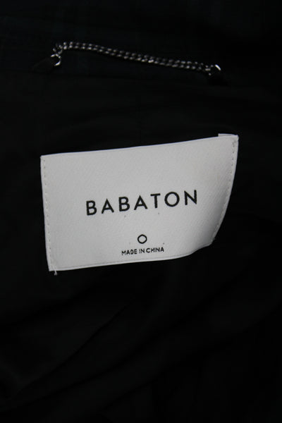 Babaton Women Pea Coat Dark Blue Plaid Long Sleeve Collared Size 0