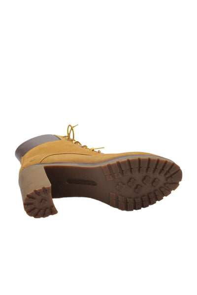 Timberland Womens Block Heel Lace Up Padded Collar Allington Boots Brown Size 8