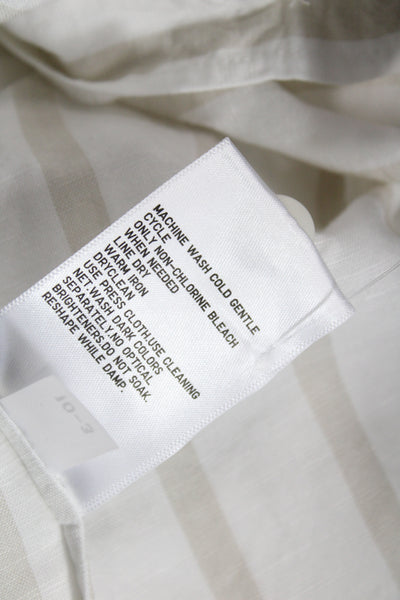 Uniqlo Womens Striped Collared Rayon Short Sleeve Button-Up Top Beige Size M