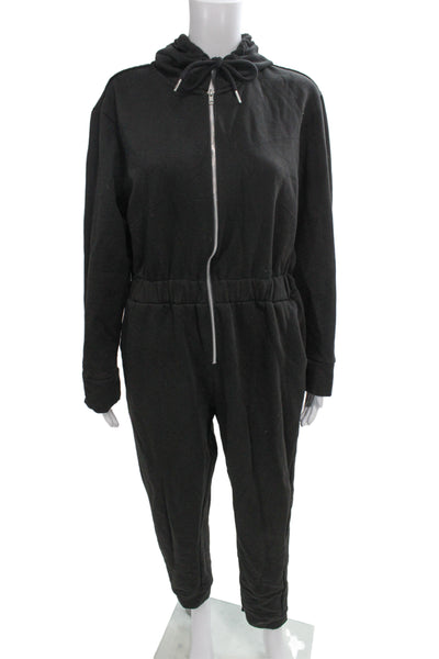 We Wore What Womens Jumpsuit Black V-Neck Long Sleeve Cotton Blend Size L
