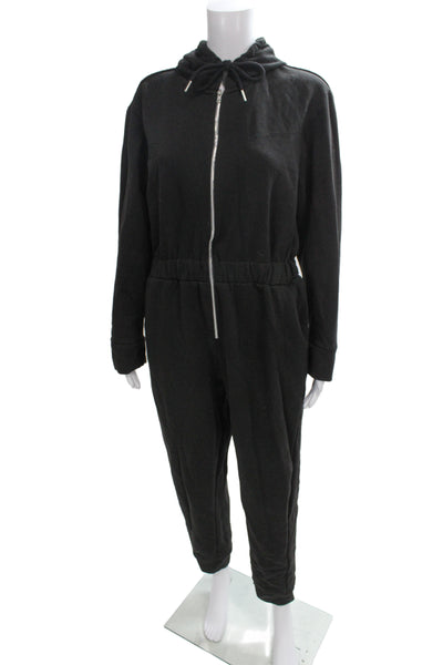 We Wore What Womens Jumpsuit Black V-Neck Long Sleeve Cotton Blend Size L