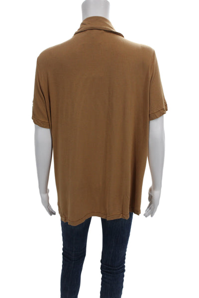 Skims Womens Basic Collared Button-Up Top Brown Short Sleeve Size M