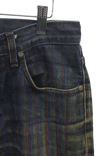 Naked & Famous Mens Tapered Jeans Dark Blue Striped Button Fly Cotton Size 31