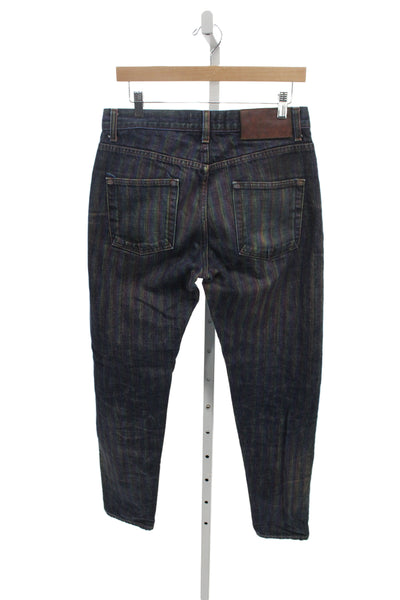 Naked & Famous Mens Tapered Jeans Dark Blue Striped Button Fly Cotton Size 31