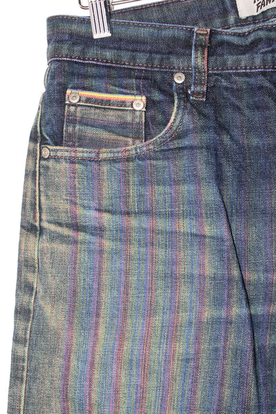Naked & Famous Mens Tapered Jeans Dark Blue Striped Button Fly Cotton Size 31