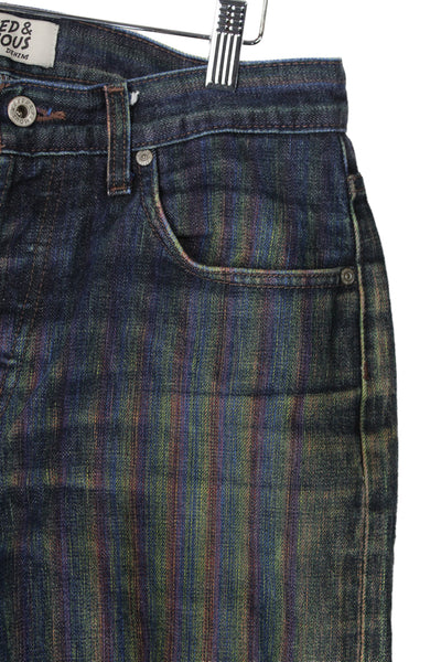 Naked & Famous Mens Tapered Jeans Dark Blue Striped Button Fly Cotton Size 31
