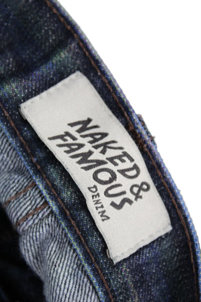 Naked & Famous Mens Tapered Jeans Dark Blue Striped Button Fly Cotton Size 31