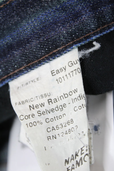 Naked & Famous Mens Tapered Jeans Dark Blue Striped Button Fly Cotton Size 31
