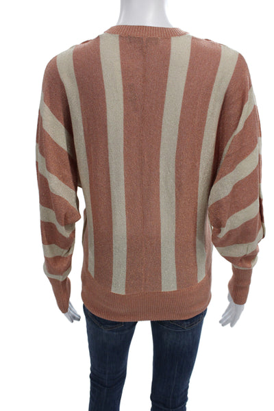 BCBGMAXAZRIA Womens Cardigan Beige Striped V-Neck Long Sleeve Size L