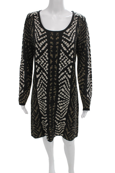 Carmen Carmen Marc Valvo Women Black Aztec Sweater Dress Long Sleeve Size M