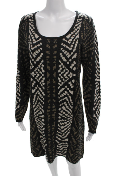 Carmen Carmen Marc Valvo Women Black Aztec Sweater Dress Long Sleeve Size M