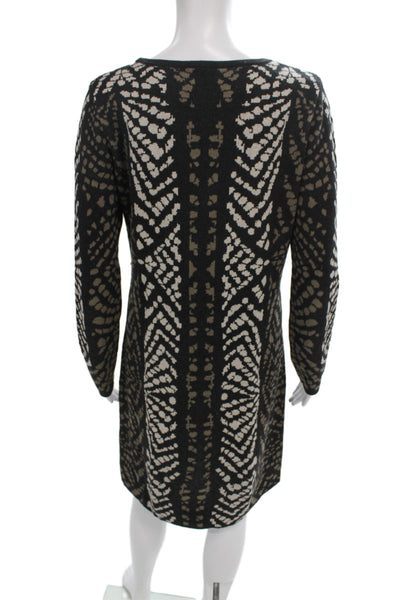 Carmen Carmen Marc Valvo Women Black Aztec Sweater Dress Long Sleeve Size M