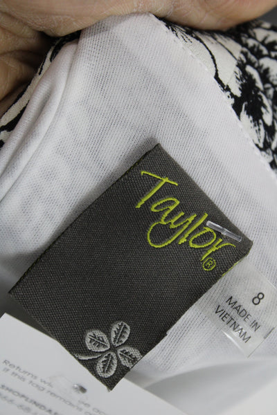 Taylor Women Fit & Flare Dress Black Floral V Neck Mid Calf Cotton Wool Size 8