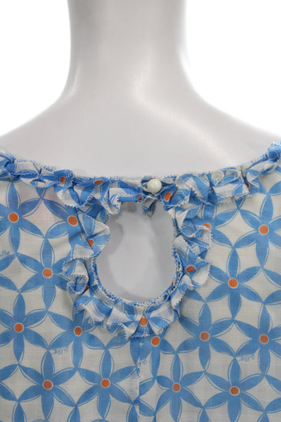 Lilly Pulitzer Women Shift Dress Blue Geometric 3/4 Sleeve Mid-Calf Size 10