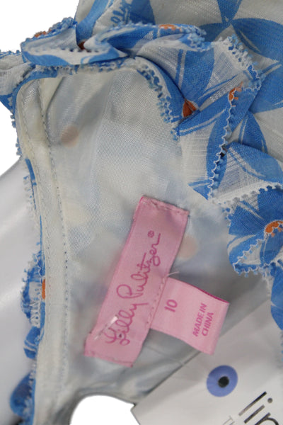 Lilly Pulitzer Women Shift Dress Blue Geometric 3/4 Sleeve Mid-Calf Size 10