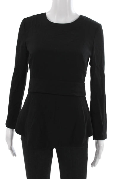 Intermix Womens Black Classic Round Neck Long Sleeve Blouse Size PP