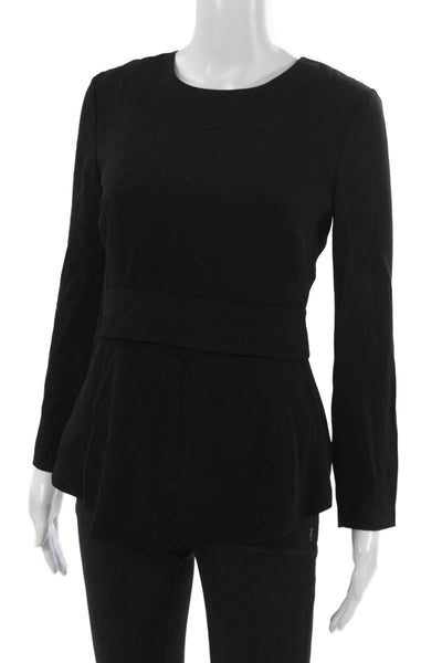 Intermix Womens Black Classic Round Neck Long Sleeve Blouse Size PP