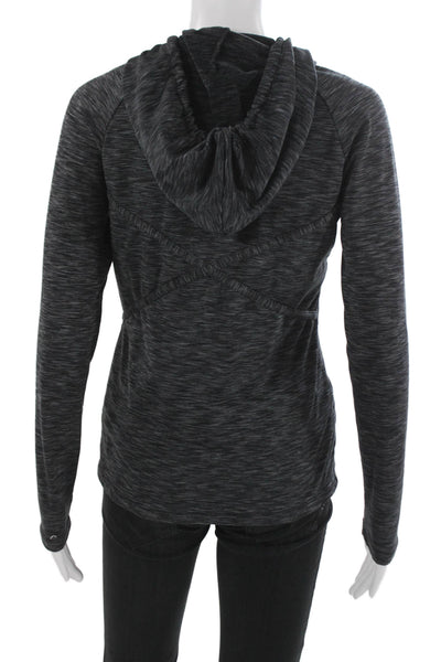 Adrienne Vittadini Womens Full-Zip Hoodie Dark Gray Striped Drawstring Size S