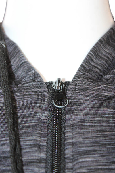 Adrienne Vittadini Womens Full-Zip Hoodie Dark Gray Striped Drawstring Size S