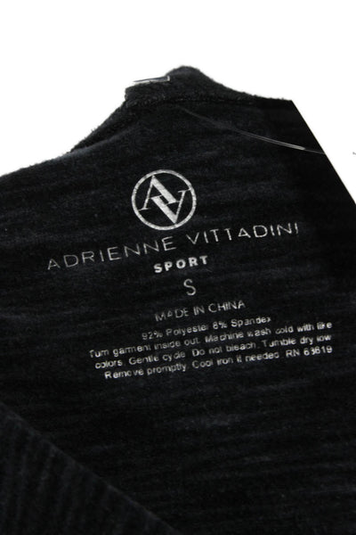 Adrienne Vittadini Womens Full-Zip Hoodie Dark Gray Striped Drawstring Size S