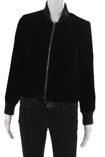 J Crew Women Bomber Jacket Black High Neck Drawstring Viscose Blend Size 2XS