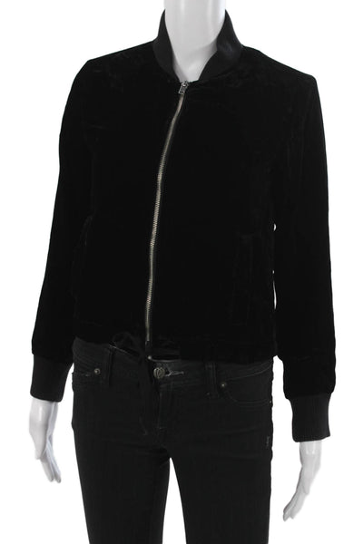 J Crew Women Bomber Jacket Black High Neck Drawstring Viscose Blend Size 2XS