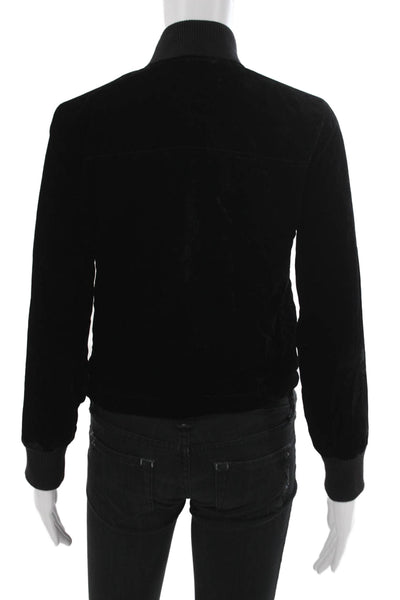 J Crew Women Bomber Jacket Black High Neck Drawstring Viscose Blend Size 2XS