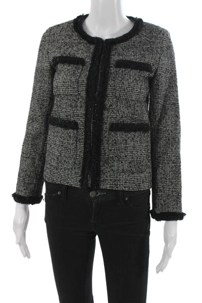 J Crew Womens Striped Print Trimmed Hook & Eye Blazer Black Size 00