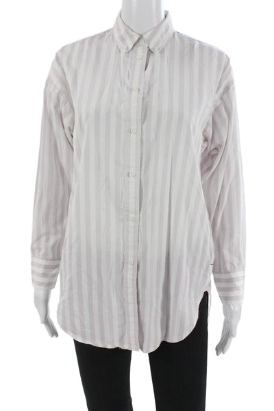 J Crew Womens White Striped Collared Button-Up Cotton Long Sleeve Blouse Size 0