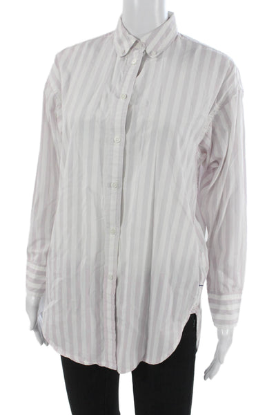 J Crew Womens White Striped Collared Button-Up Cotton Long Sleeve Blouse Size 0