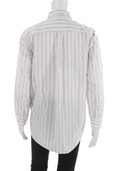 J Crew Womens White Striped Collared Button-Up Cotton Long Sleeve Blouse Size 0