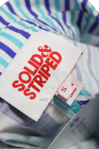 Solid & Striped Women Cropped Striped Cotton Collared Button-Up Top Blue Size S