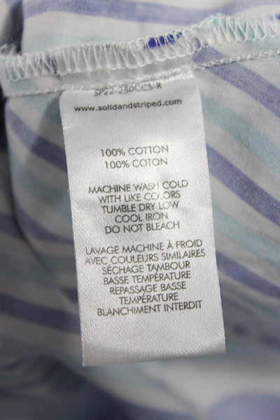 Solid & Striped Women Cropped Striped Cotton Collared Button-Up Top Blue Size S