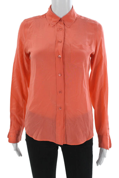 Equipment Femme Mens 2 Piece Suit Orange Silk Collared Long Sleeve Size XS