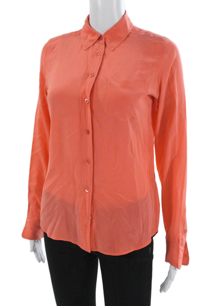 Equipment Femme Mens 2 Piece Suit Orange Silk Collared Long Sleeve Size XS