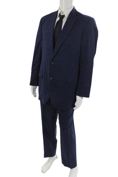 Jack Victor Mens Dark Blue Plaid 2 Piece Wool Suit Big & Tall Size 44