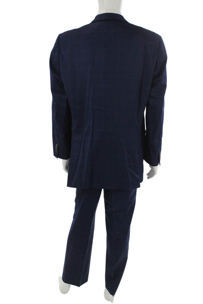 Jack Victor Mens Dark Blue Plaid 2 Piece Wool Suit Big & Tall Size 44