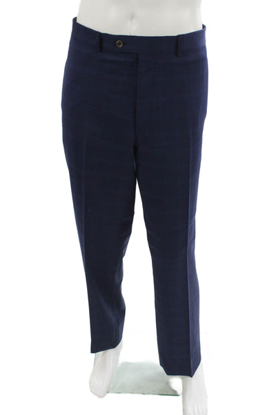 Jack Victor Mens Dark Blue Plaid 2 Piece Wool Suit Big & Tall Size 44