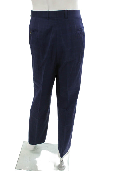 Jack Victor Mens Dark Blue Plaid 2 Piece Wool Suit Big & Tall Size 44