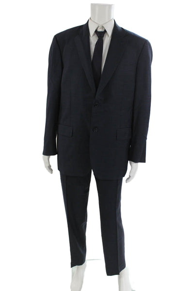 Canali Mens 2 Piece Dark Blue Wool Check Suit Size 56