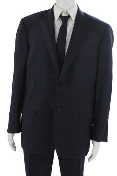 Canali Mens 2 Piece Dark Blue Wool Check Suit Size 56