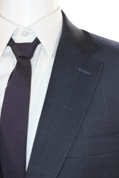 Canali Mens 2 Piece Dark Blue Wool Check Suit Size 56