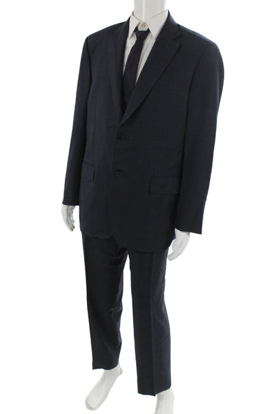 Canali Mens 2 Piece Dark Blue Wool Check Suit Size 56